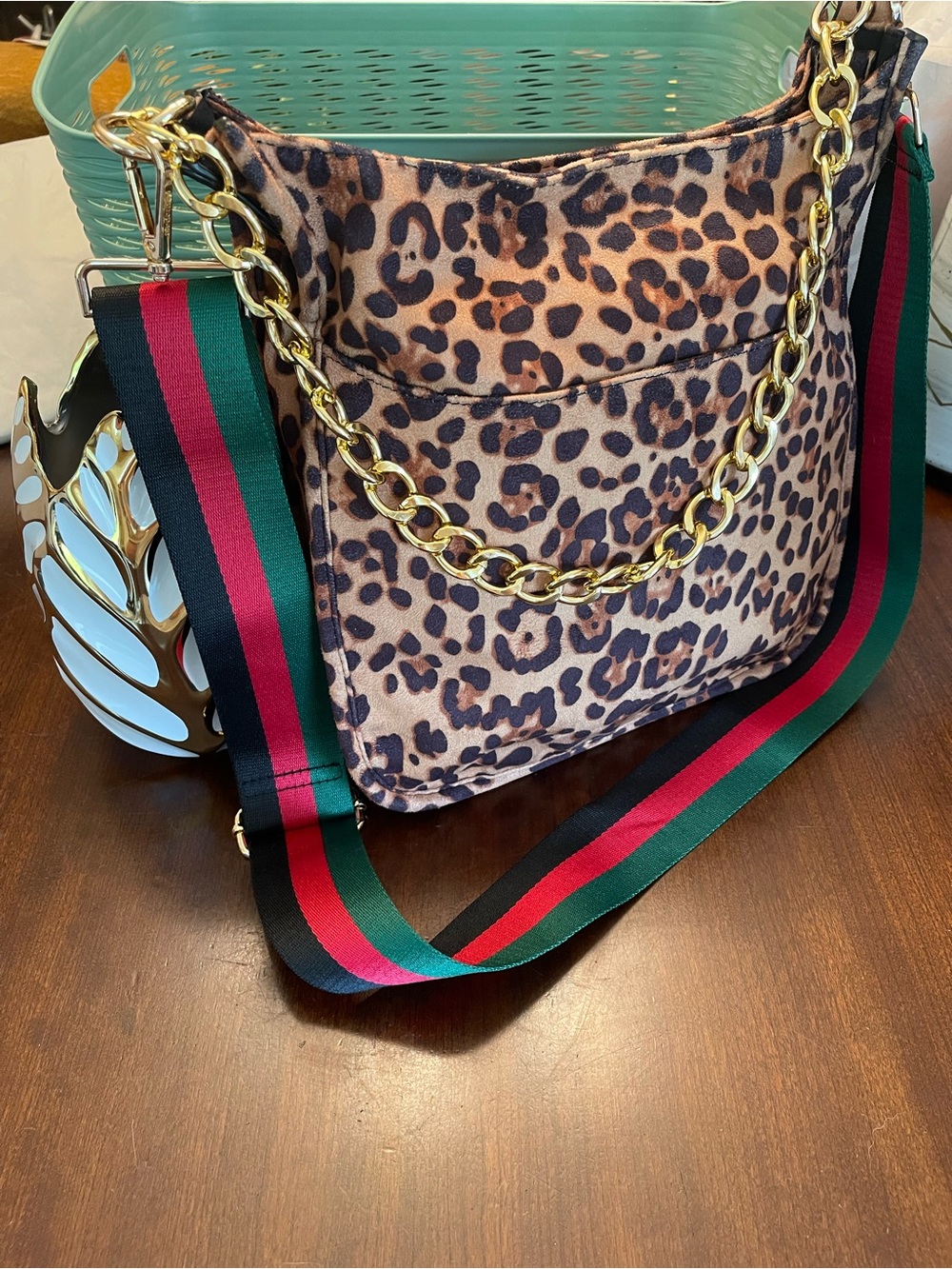 Ah Dorned Suede Leopard Print Crossbody Bag